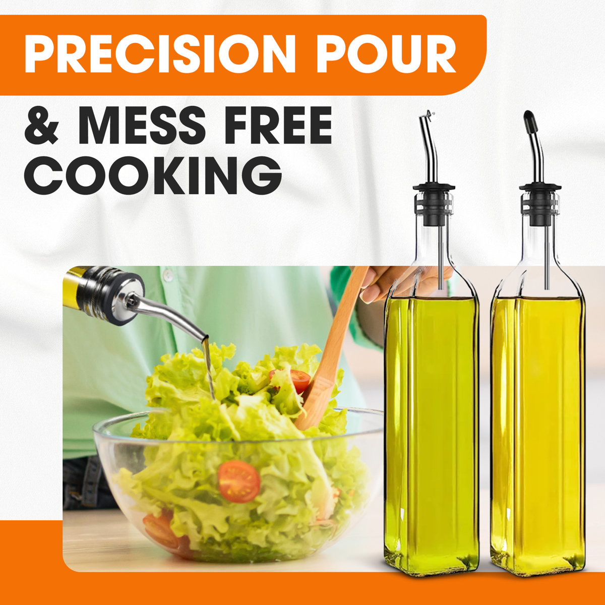 2 Piece Glass Olive Oil Dispenser Set with Pour Spouts Funnel and Labels